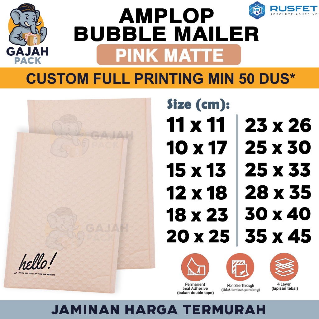 

Amplop Bubble Wrap PINK MATTE Envelope Bubble Bag Mailer Safety Security Packing Perekat Paket Premium Murah RUSFET / SATUAN