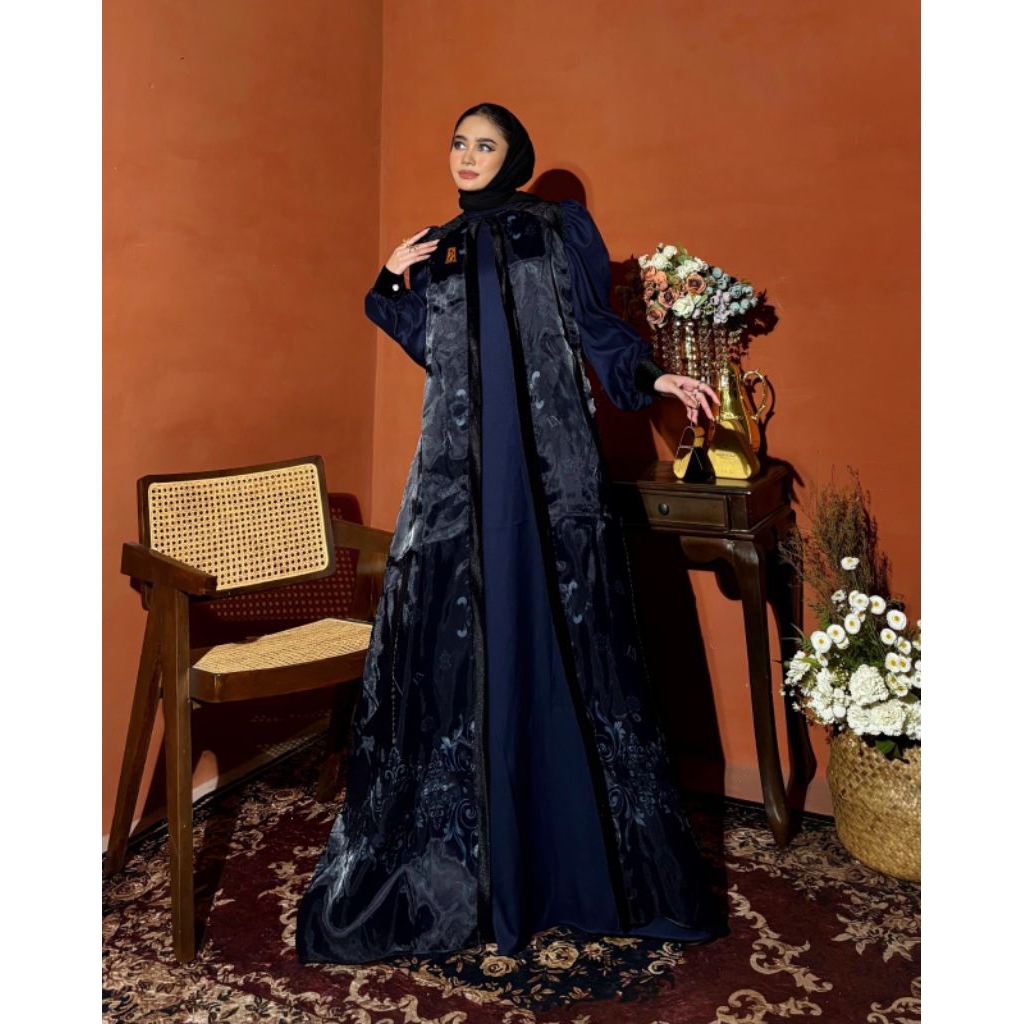 Elena Dress Material Lady Zr Mix Organza pattern mix Bludru Aksen payet mutiara Only Gamis (Tanpa Hi