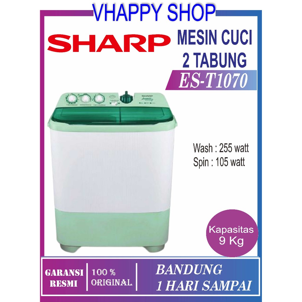 Mesin Cuci 2 Tabung SHARP EST 1070 9 KG AQUA MAGIC Hijab Mode Garansi Resmi
