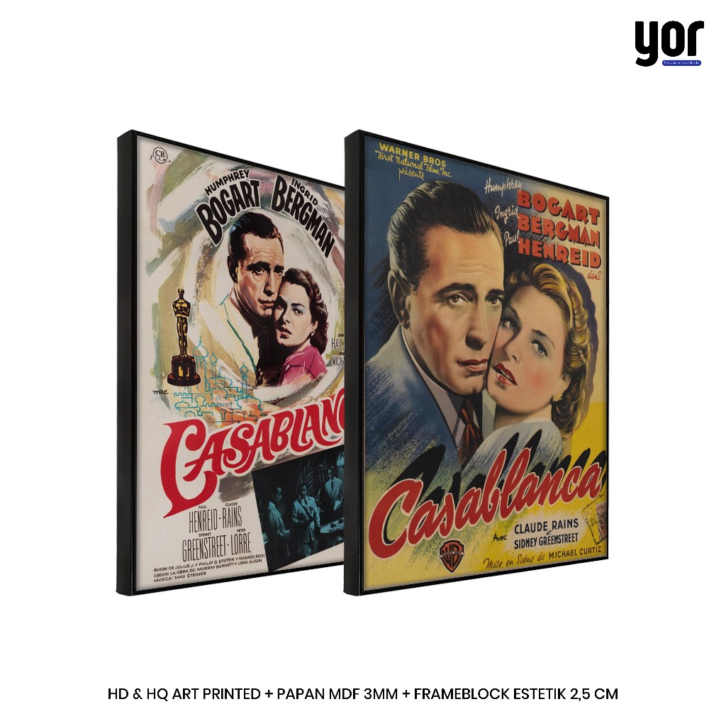 Yordecor Poster Film Classic Casablanca Bingkai Frameblock - Hiasan Dinding Kamar Estetik - Poster F