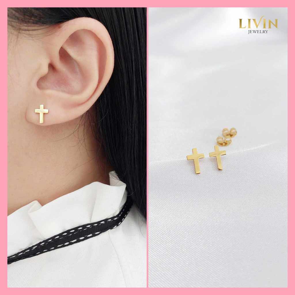 Anting tusuk titanium salib anti karat - giwang subang titanium salib -  anting stud titanium salib 