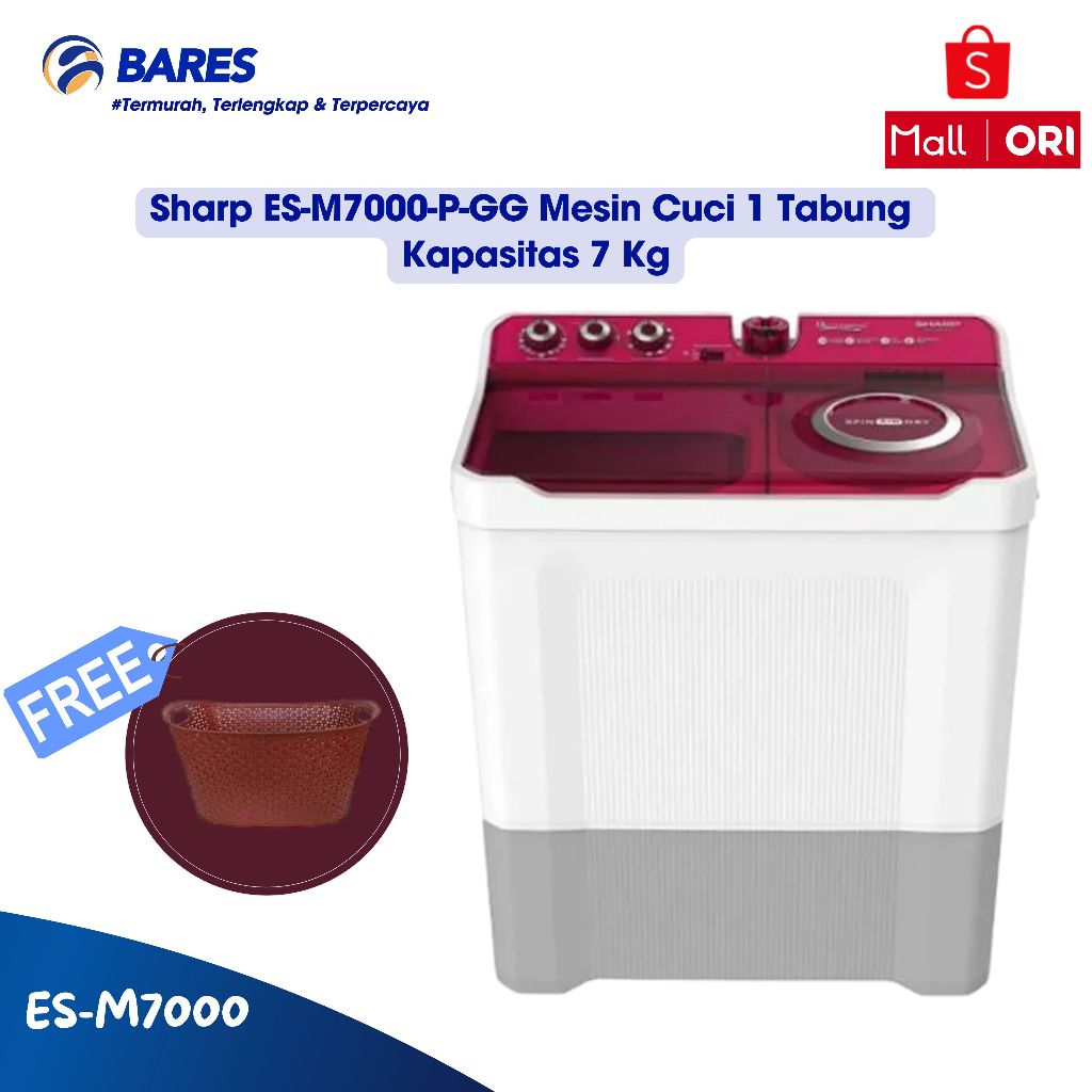 Sharp ES-T1290WA-BL/PK Mesin Cuci 2 Tabung Kapasitas 12 Kg