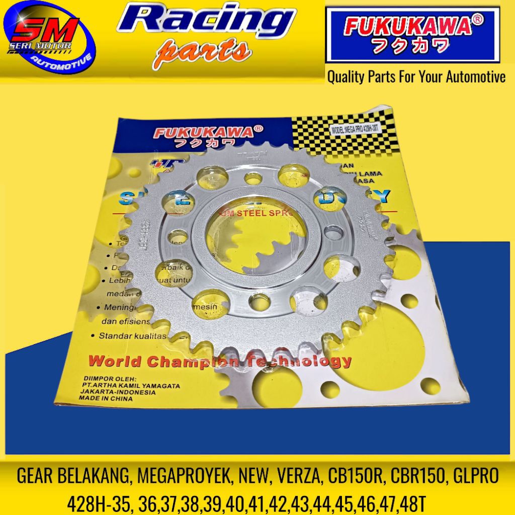 Gear Belakang Rcing Fukukawa Megapro, Cbr150, Verza, Sonic, Glpro, 428H-35T & 48T