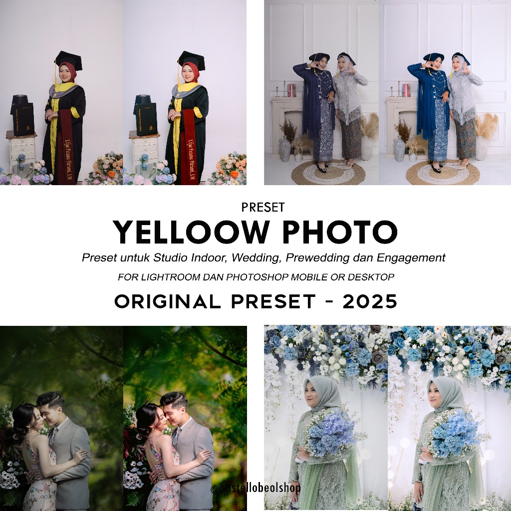 PRESET YELLOOW PHOTO CLEAN STUDIO WEDDING WISUDA PRAWEDDING FOR LIGHTROOM PHOTOSHOP