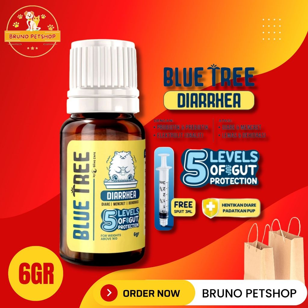 Olive Care Vitamin Obat Kucing BLUE TREE Diarrhea (Diare) dengan 5 Lapis Perlindungan Usus kandungan
