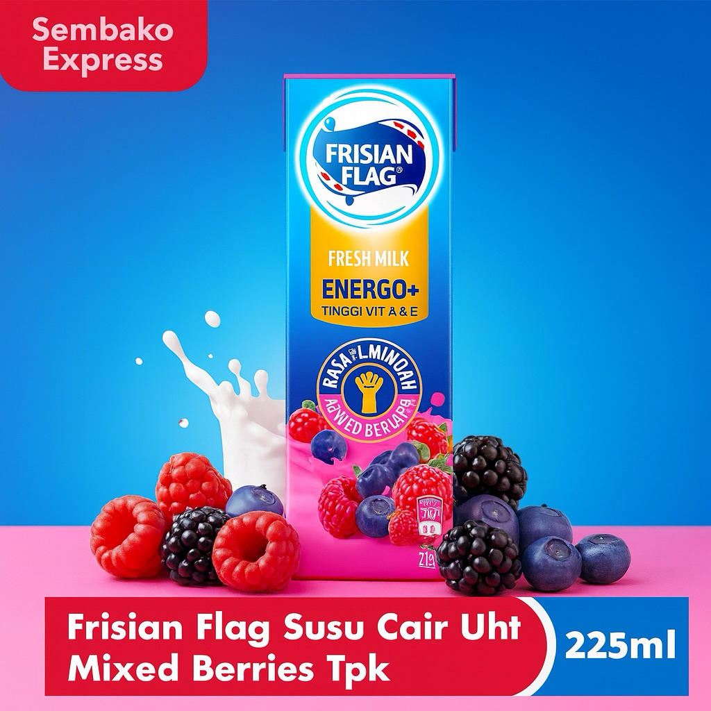

Frisian Flag Susu Cair UHT Mixed Berries 225ml - Energo+ Tinggi Vitamin A, B, E