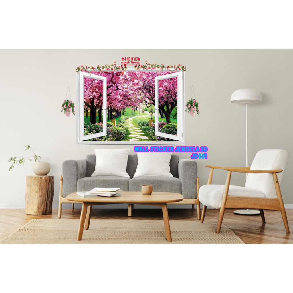 Wallpaper Jumbo 3D Mural Photowall jendela Walpaper 3D Dekorasi Dinding Pemandangan Alam Jendela Sti