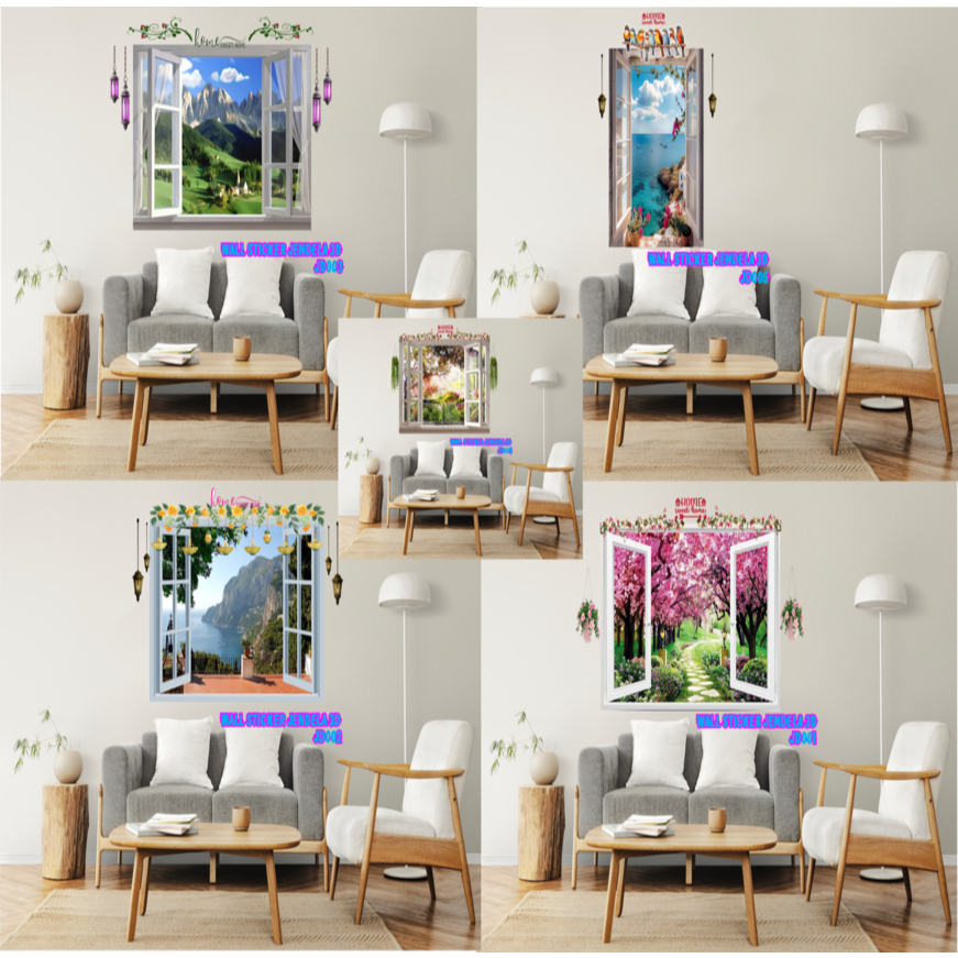 Walpaper 3D Dekorasi Dinding Pemandangan Alam Jendela Sticker DINDING JENDELA