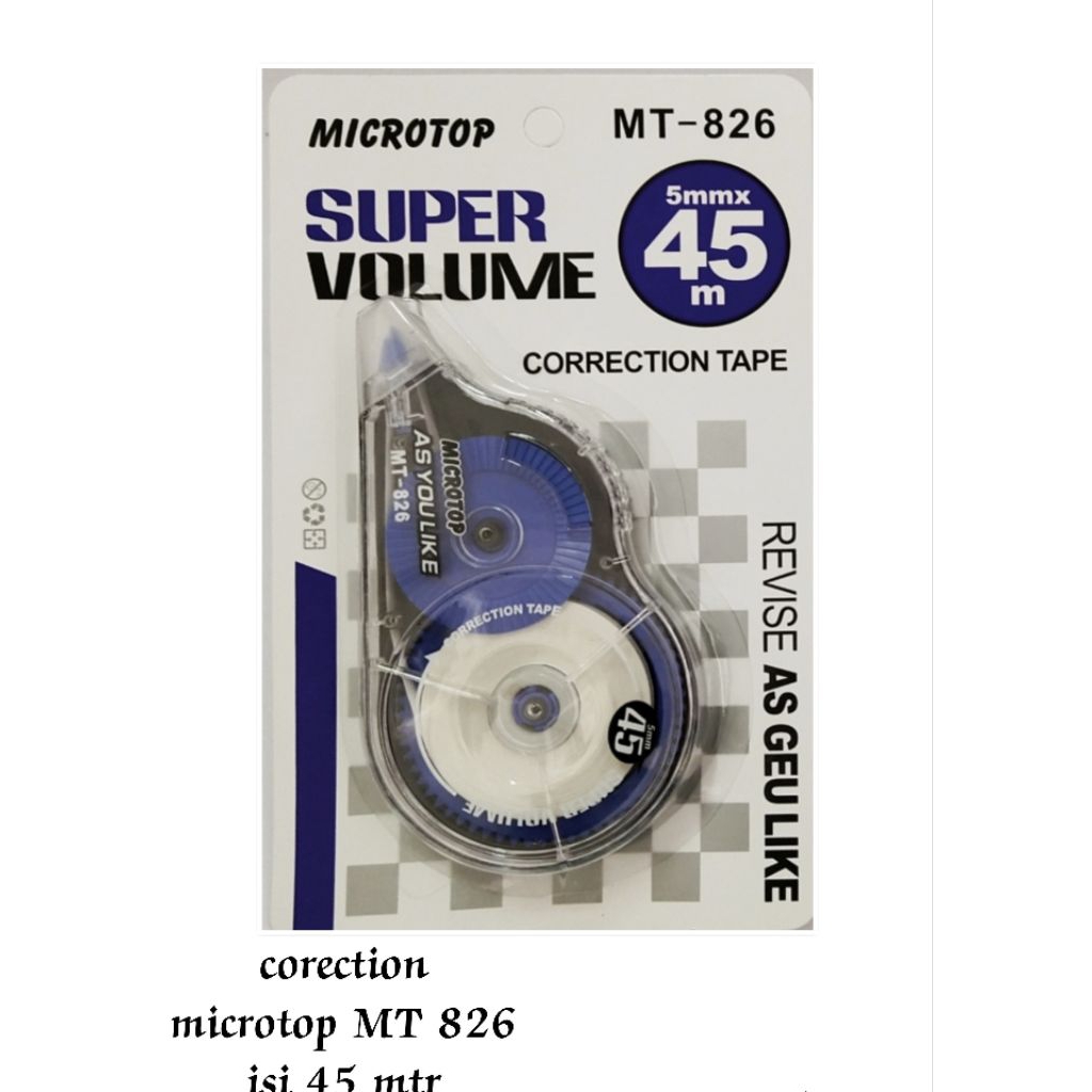 

Tip Ex / Correction Tape Microtop MT826 Kertas 45 Meter / Pcs
