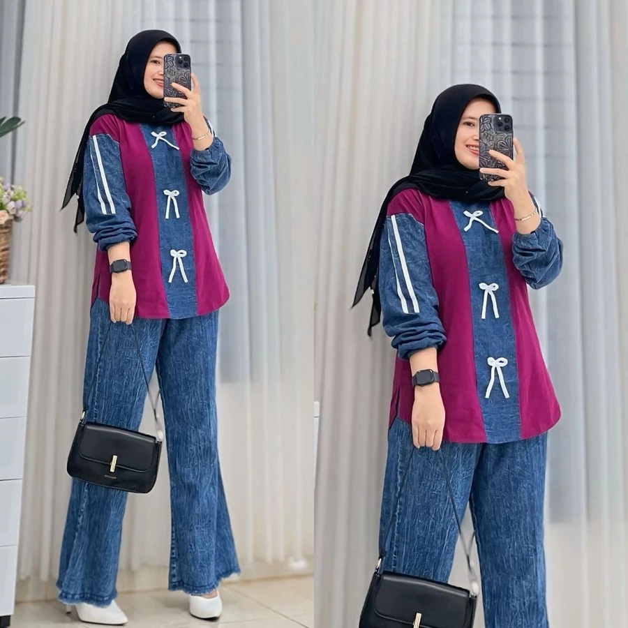 Weli Set Meisa Setelan Remaja Wanita Original || Weli Set Meisa Setelan Jeans Wanita Ori