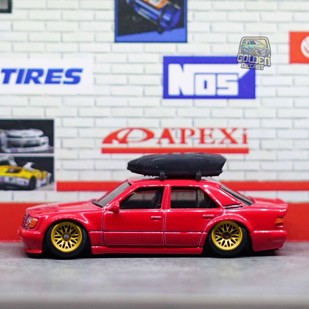 HOT WHEELS MERCEDES BENZ 500E RED [CUSTOM STANCE/CAMBER] - LOOSE + SWAP WHEELS + OPEN RIVET + ROOFBO