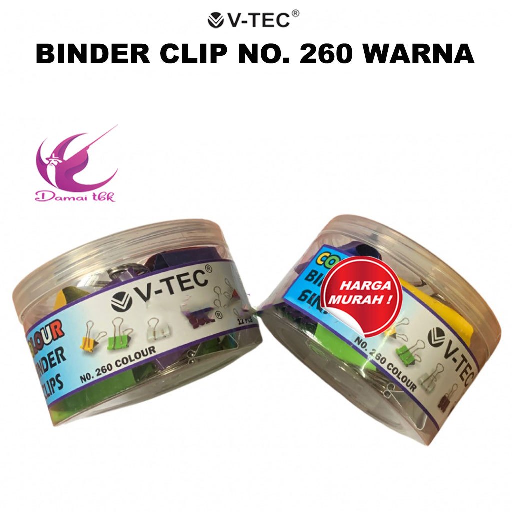 

(1 Pak Isi 12 Pcs) V-TEC Binder Clip No. 260 Warna