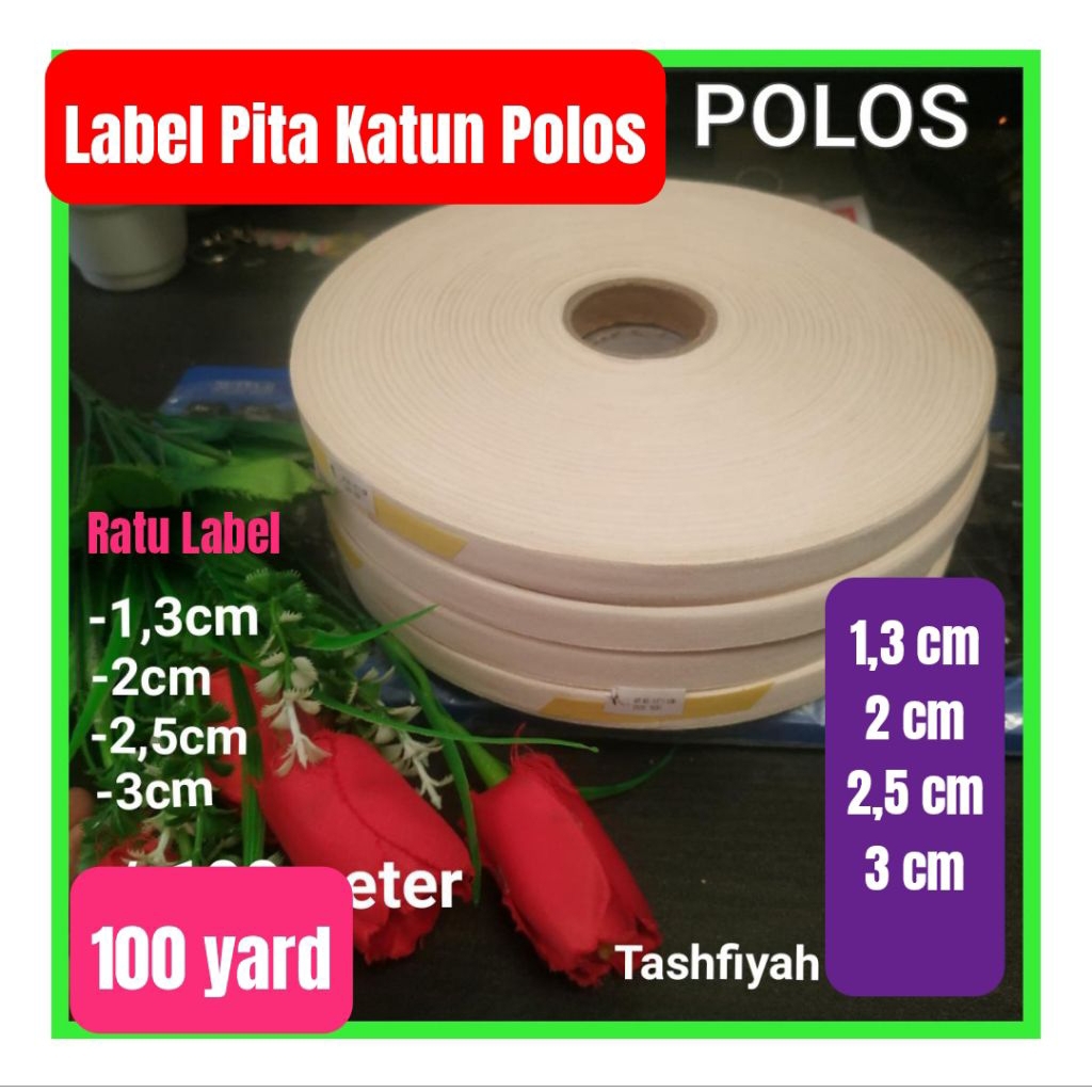 

Label Katun Polos roll pita Cotton 2cm 1cm Label Piterban