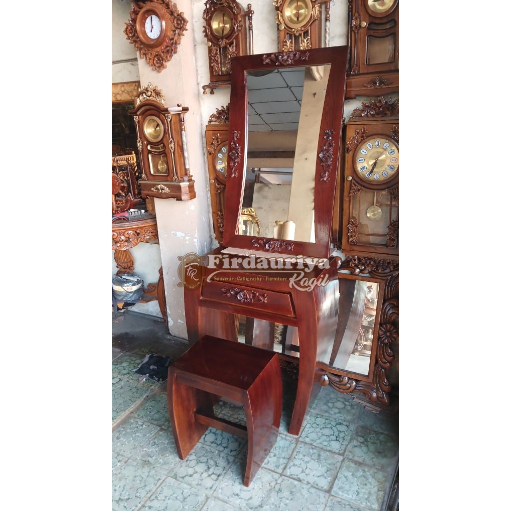 Set kursi meja kaca rias tolet minimalis ukir antik polos estetik aesthetic kekinian terbaru oval ko