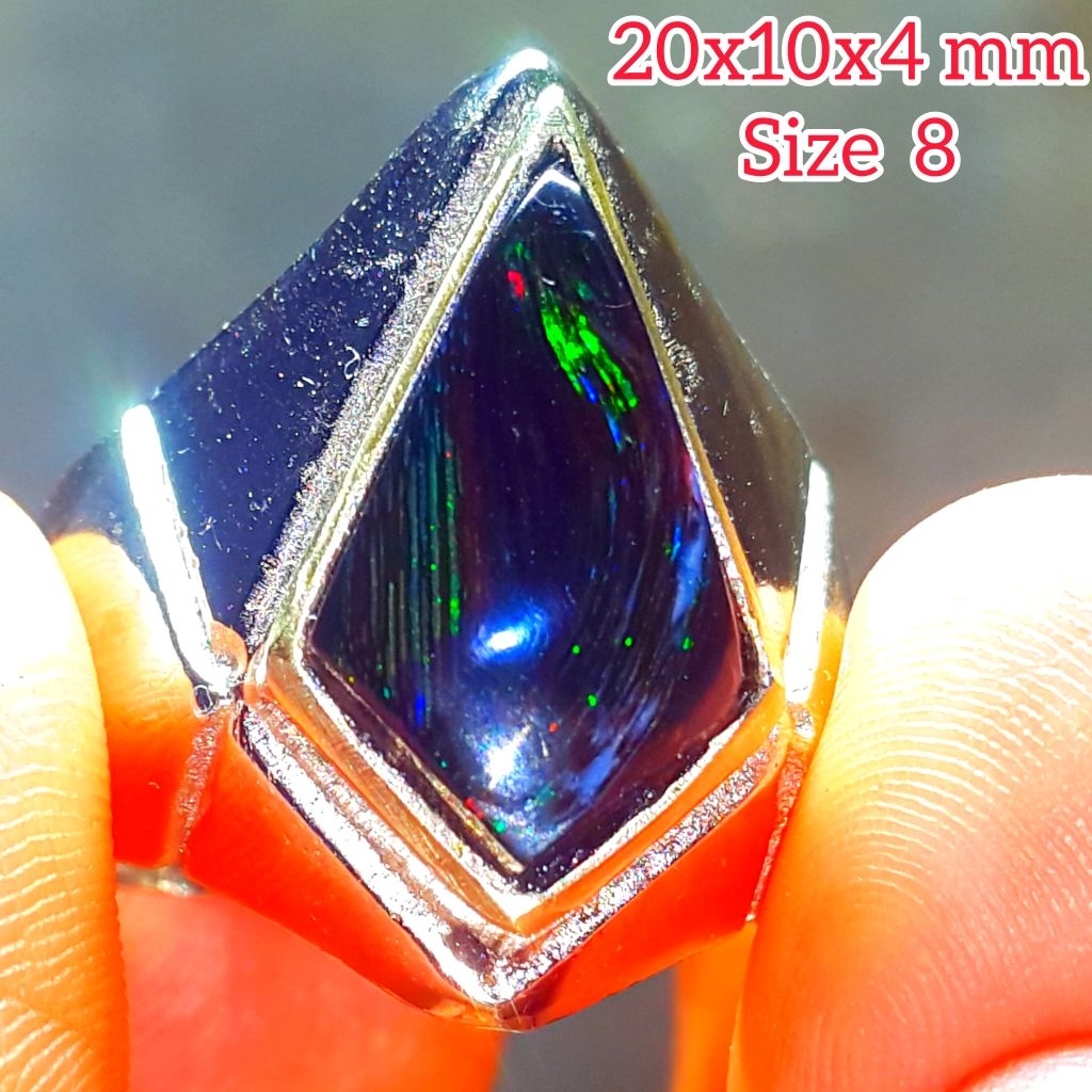 Cincin Batu Black Opal Sempur Ruyung Jarong Natural Bahan Ranting Unik