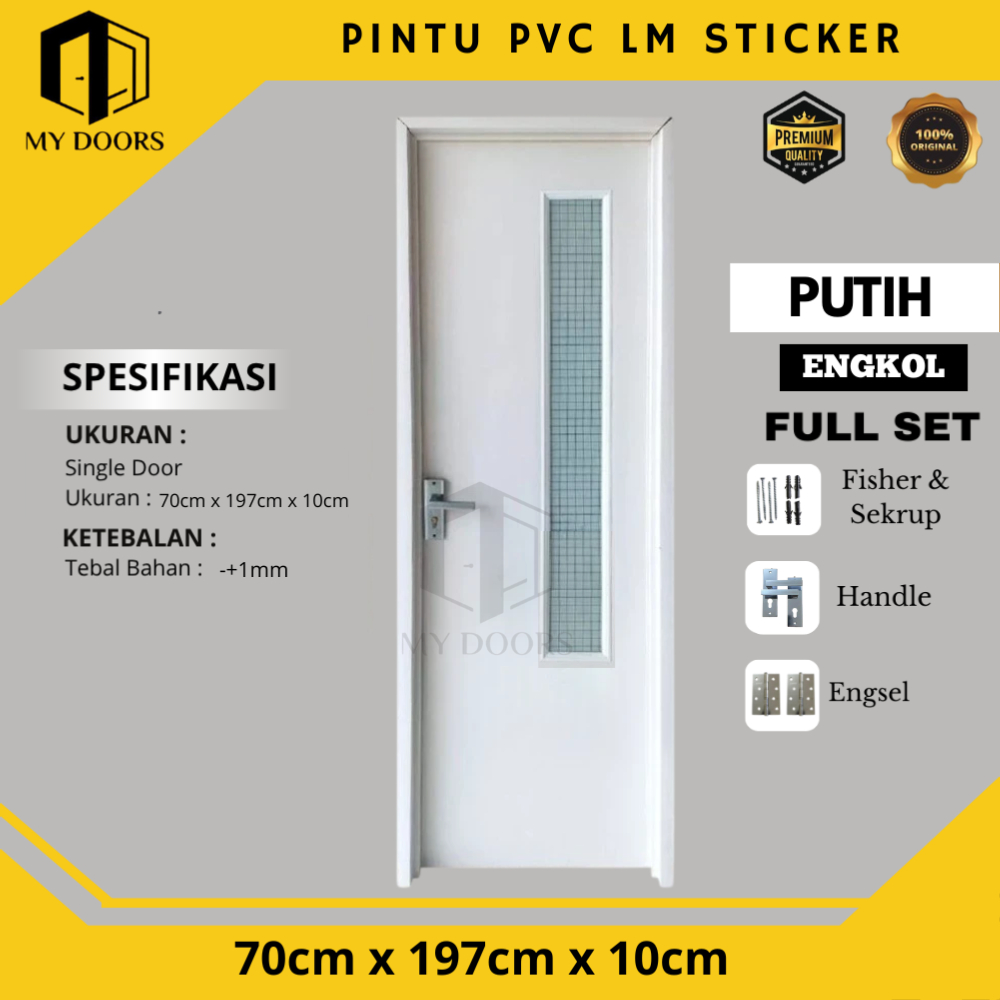 Pintu Kamar Mandi PVC Bahan Tebal Handle Kunci Engkol Kaca Es / Buram Minimalis & Eklusive
