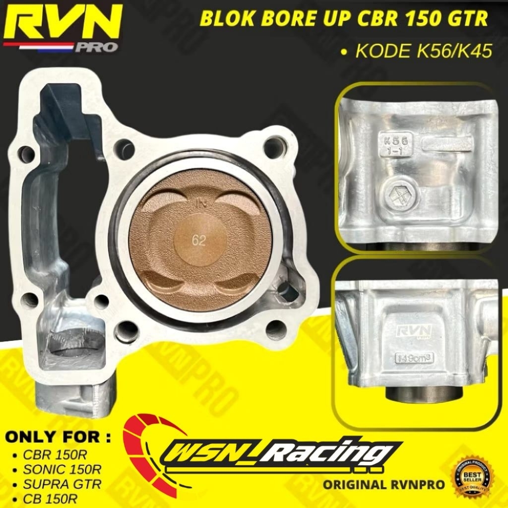 BLOK SEHER BORE UP RACING BOREUP  K56 CBR 150R NEW SONIC 150 R CB 150R NEW SUPRA GTR 150 62 MM 63MM 