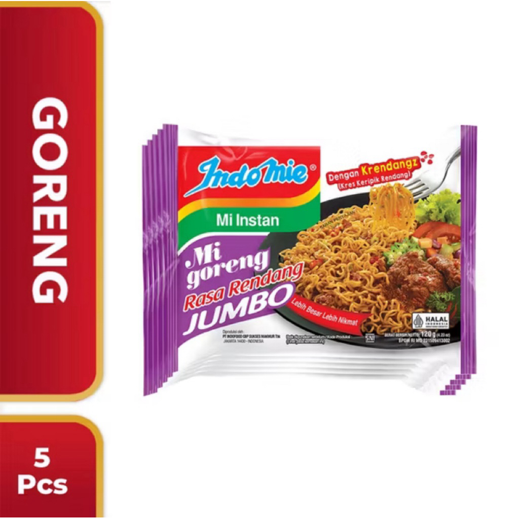 

Indomie Mi Goreng Jumbo Rasa Rendang 5 pcs – Pedas Gurih, Lebih Besar dan Lebih Nikmat