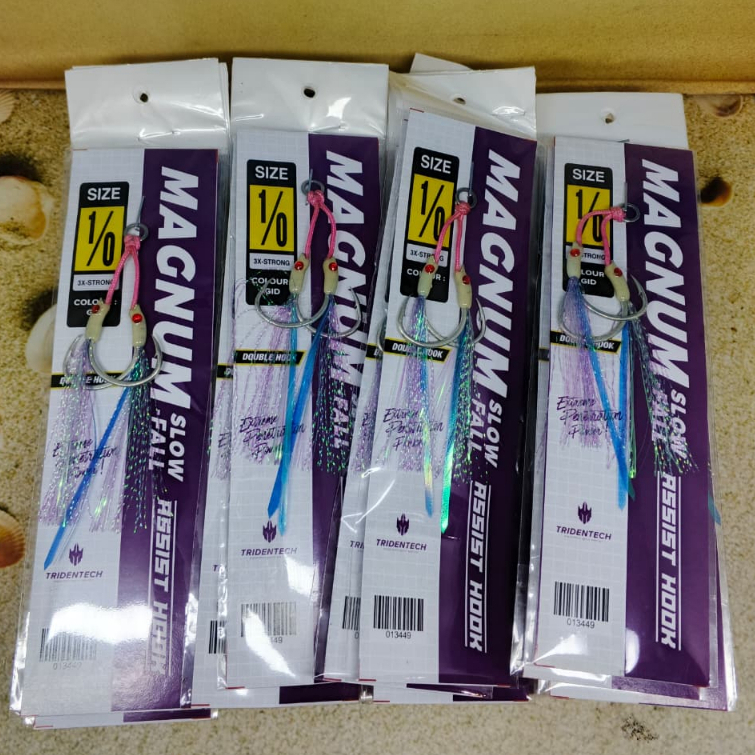 ASSIST HOOKS TRIDENTECH MAGNUM SLOW-FALL DOUBLE HOOK SIZE 1/0 3XSTRONG COLOUR GID | MATA KAIL ASSIST