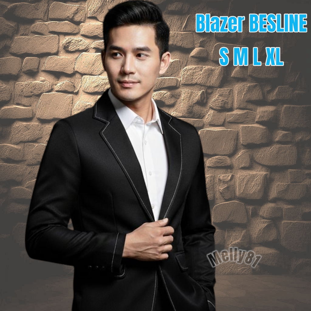 Melly81 COD Blazer / Jas Pria BESLINE hitam premium S M L XL black formal ad busa kain keras ventura