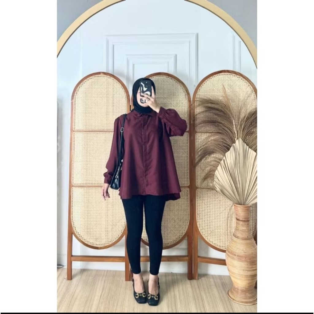 I&L KINKA BLOUSE MAROON . BAJU WANITA SIMPLE ELEGANT