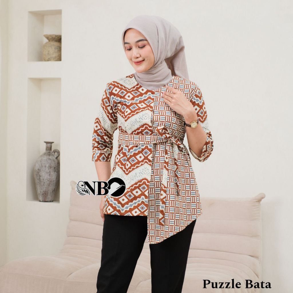 Baju batik wanita kerja kantor lengan panjang kancing depan