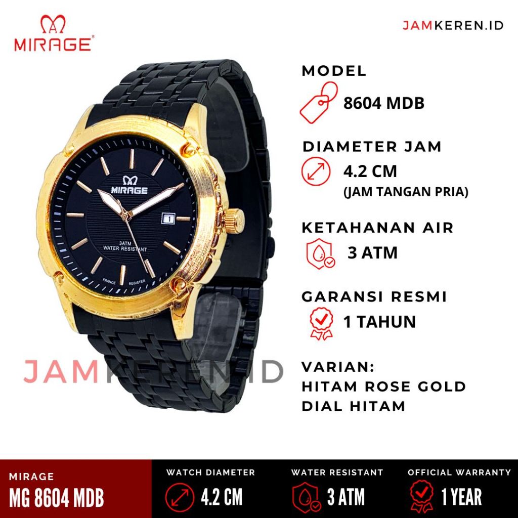 Jam Tangan Pria - Mirage - Jam Tangan Mirage Pria 8604 M Stainless Steel Original 100% Garansi Resmi