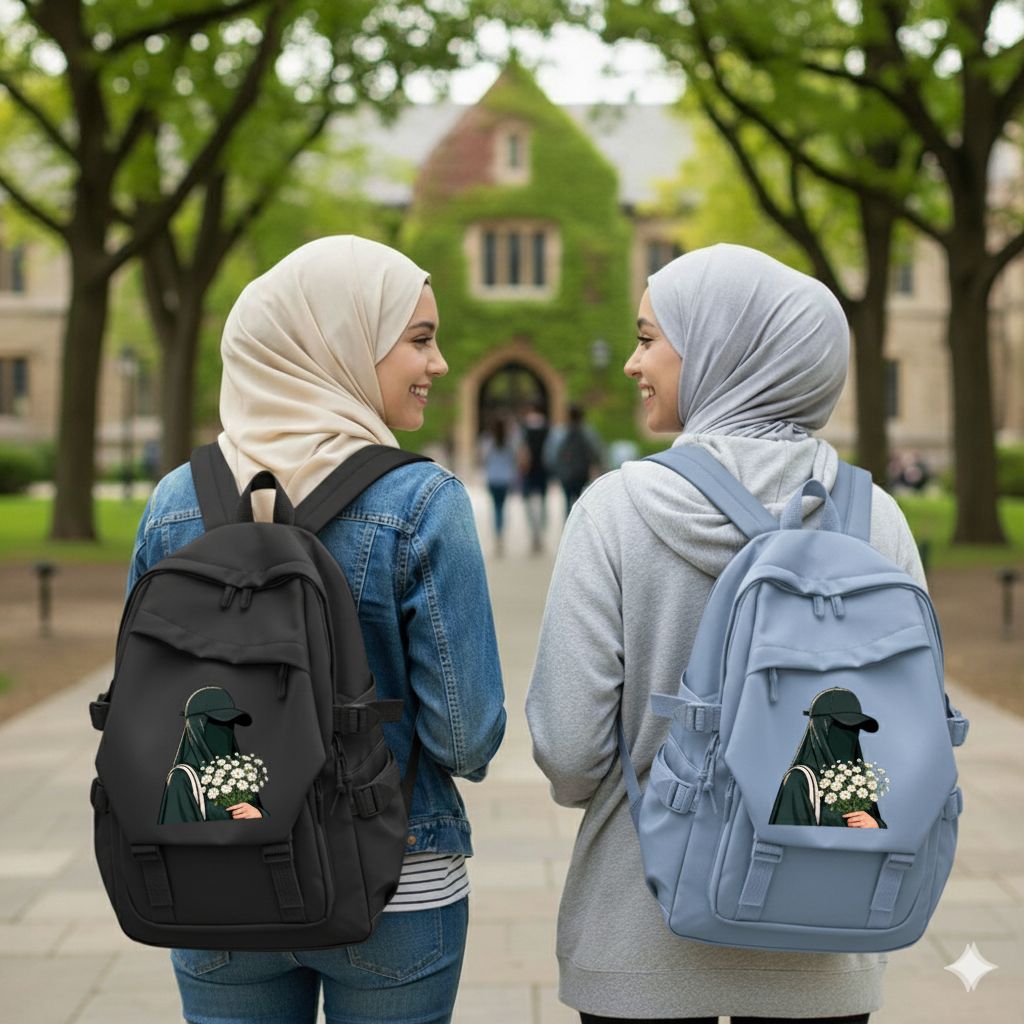 Tas Ransel Wanita Muslimah Motif Hijabers – Backpack Sekolah & Kuliah Trendy Kekinian