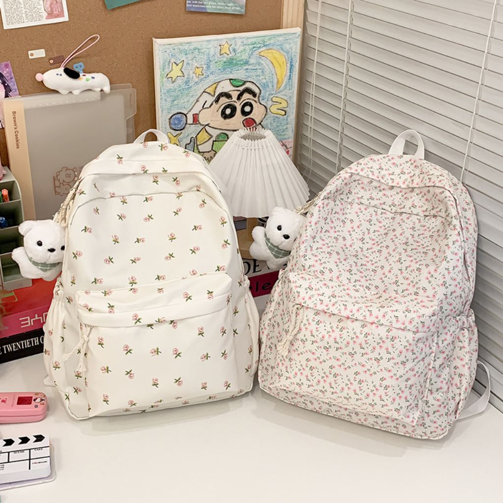 Junes - Flora Tas Wanita Tas Backpack Travel Kuliah Sekolah Trend Kantor Ransel Wanita