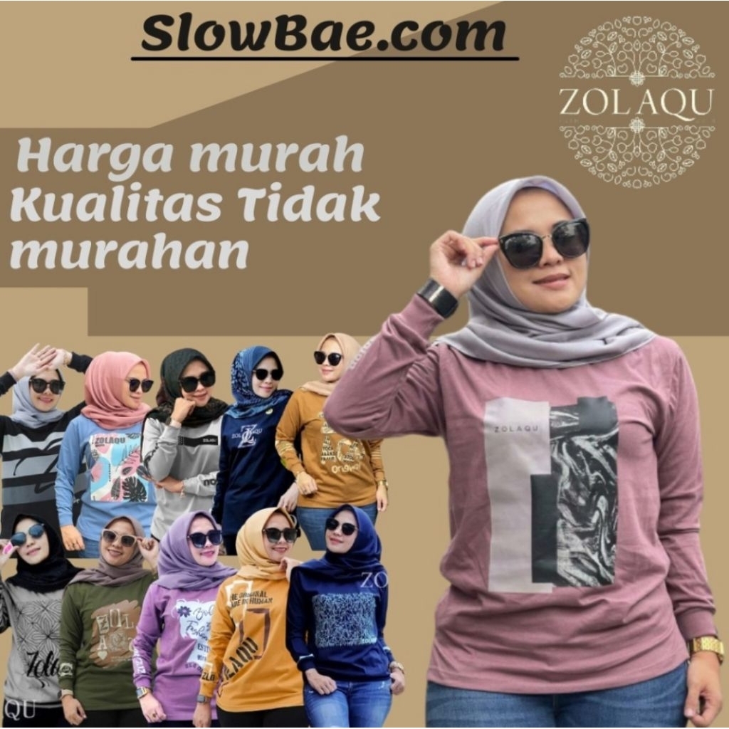 Zolaqu kaos atasan baju zolaqu zolaku original  wanita perempuan cewek dewasa sablon lengan panjang 