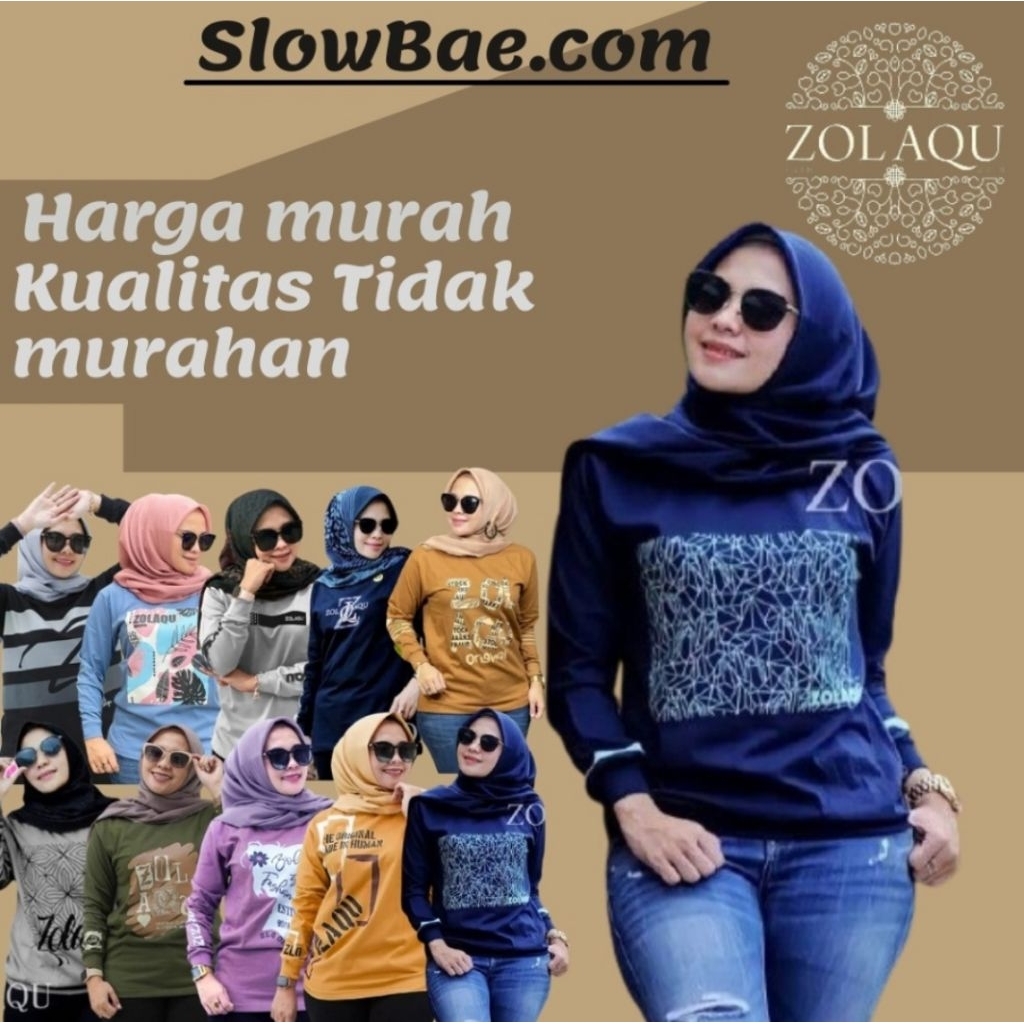 Zolaqu kaos atasan baju zolaqu zolaku original  wanita perempuan cewek dewasa sablon lengan panjang 