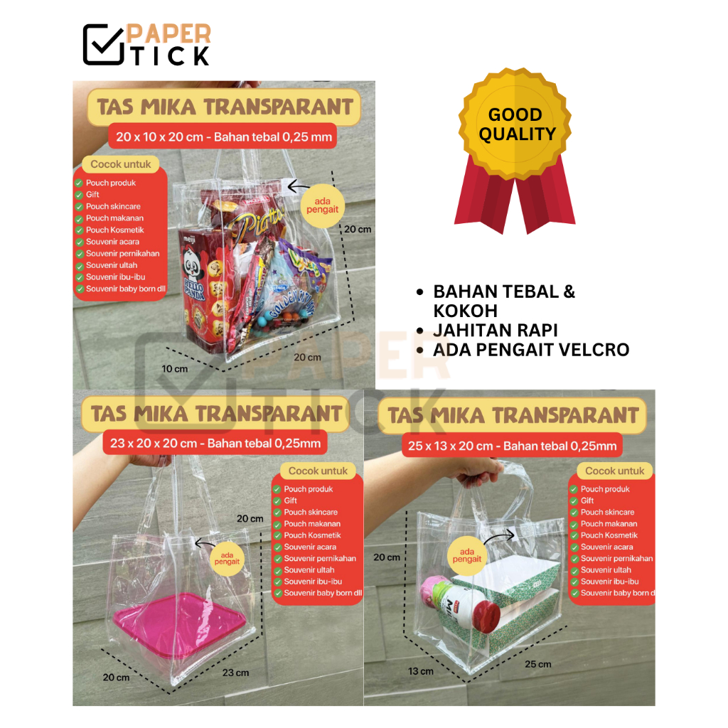

(0,25 TEBAL) Tas Mika Hampers Transparan GOODIE BAG 20x10x20 CM / 25x13x20 CM / 23x20x20 CM Tas Dus Nasi Tas Bento Tas KFCa