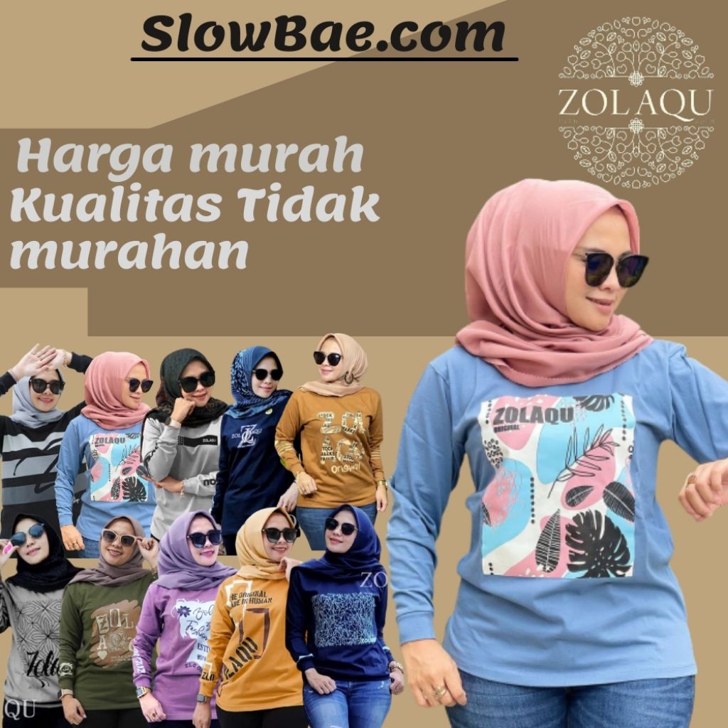 Zolaqu kaos atasan baju zolaqu zolaku original  wanita perempuan cewek dewasa sablon lengan panjang 
