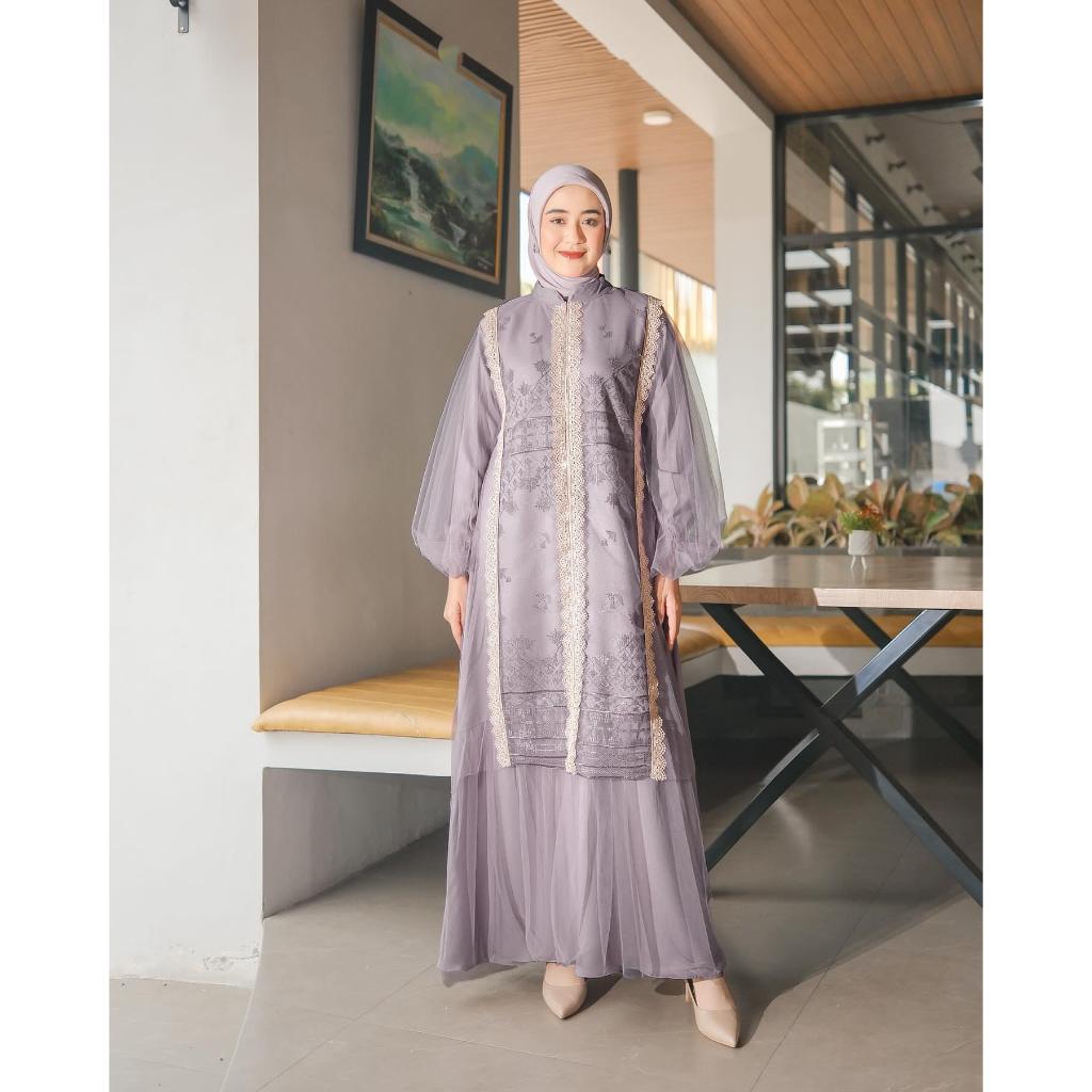 Adeena Dress Ceruti Brukat Mix Tile Renda Mewah Dan Elegan Terlaris 2025 Gamis Pesta