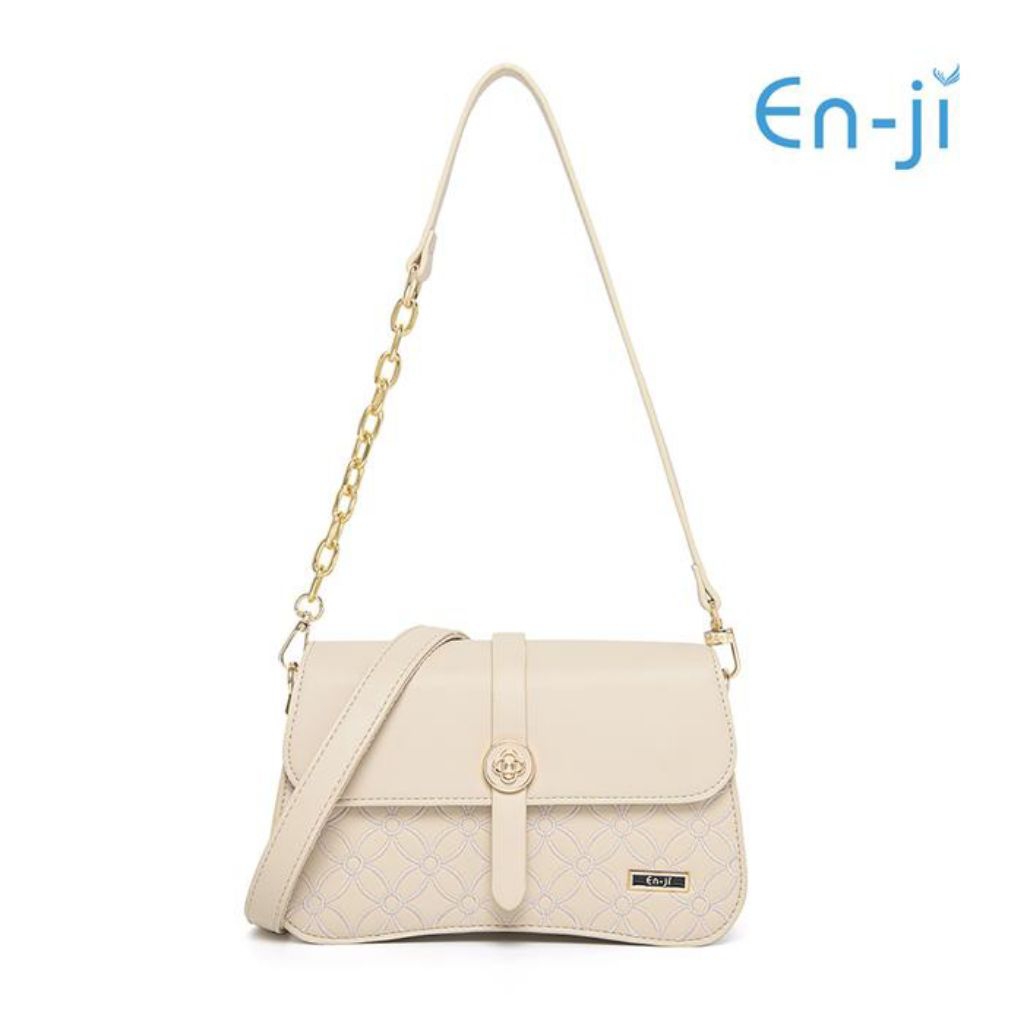 Enji En-ji Hyeni Shoulderbag Slingbag Bahan PU Leather Multi Kompartemen Muat Handphone Dompet Mediu