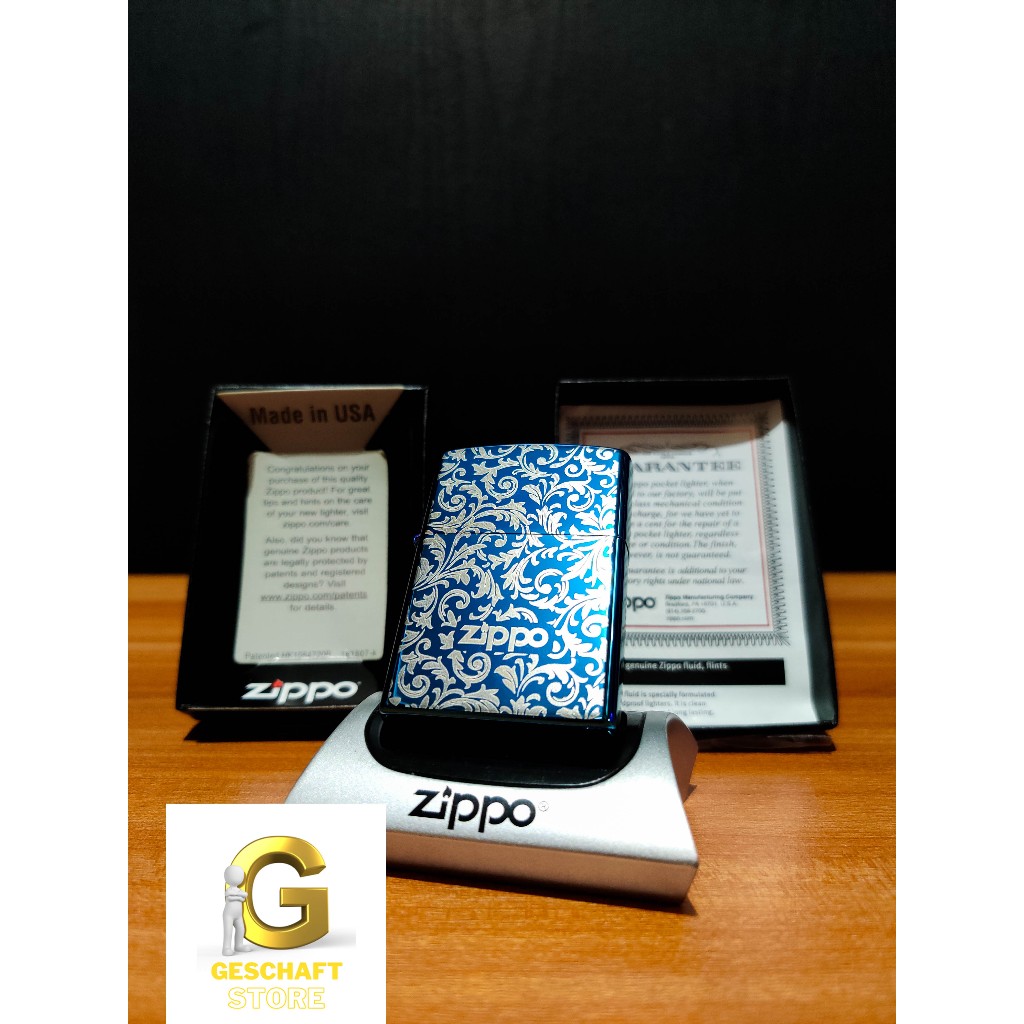 Zippo Batik Blue High Polish Logo Original