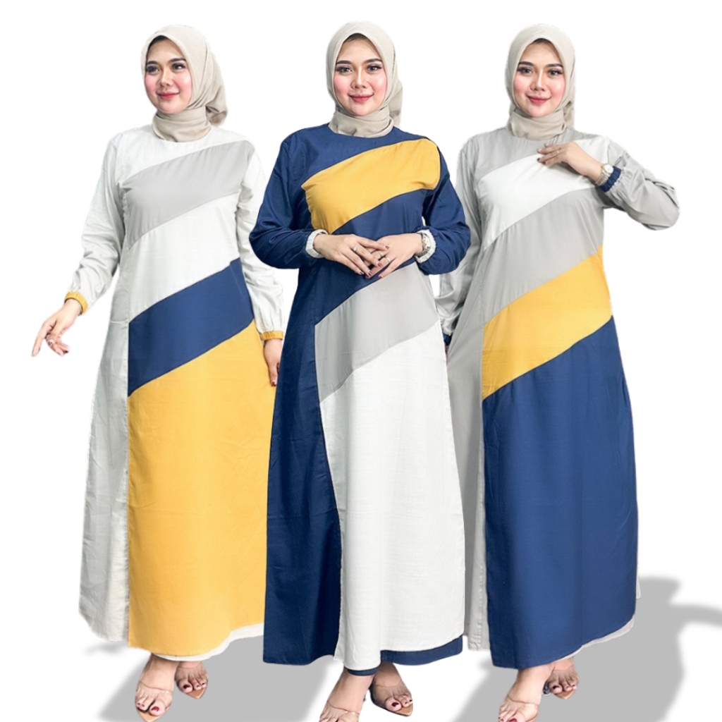 Gamis Kahiyang Haruka Gamis Katun Kombinasi Kekinian