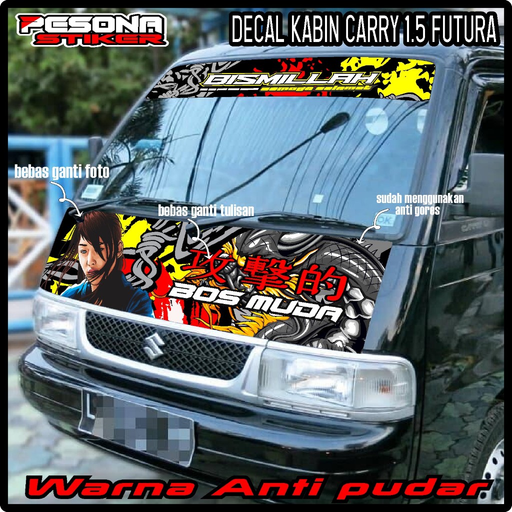 SATU SET STIKER KABIN DEPAN + STIKER KACA DEPAN MOBIL CARRY FUTURA,COLT T120SS,L300,GRANDMAX,APV DLL