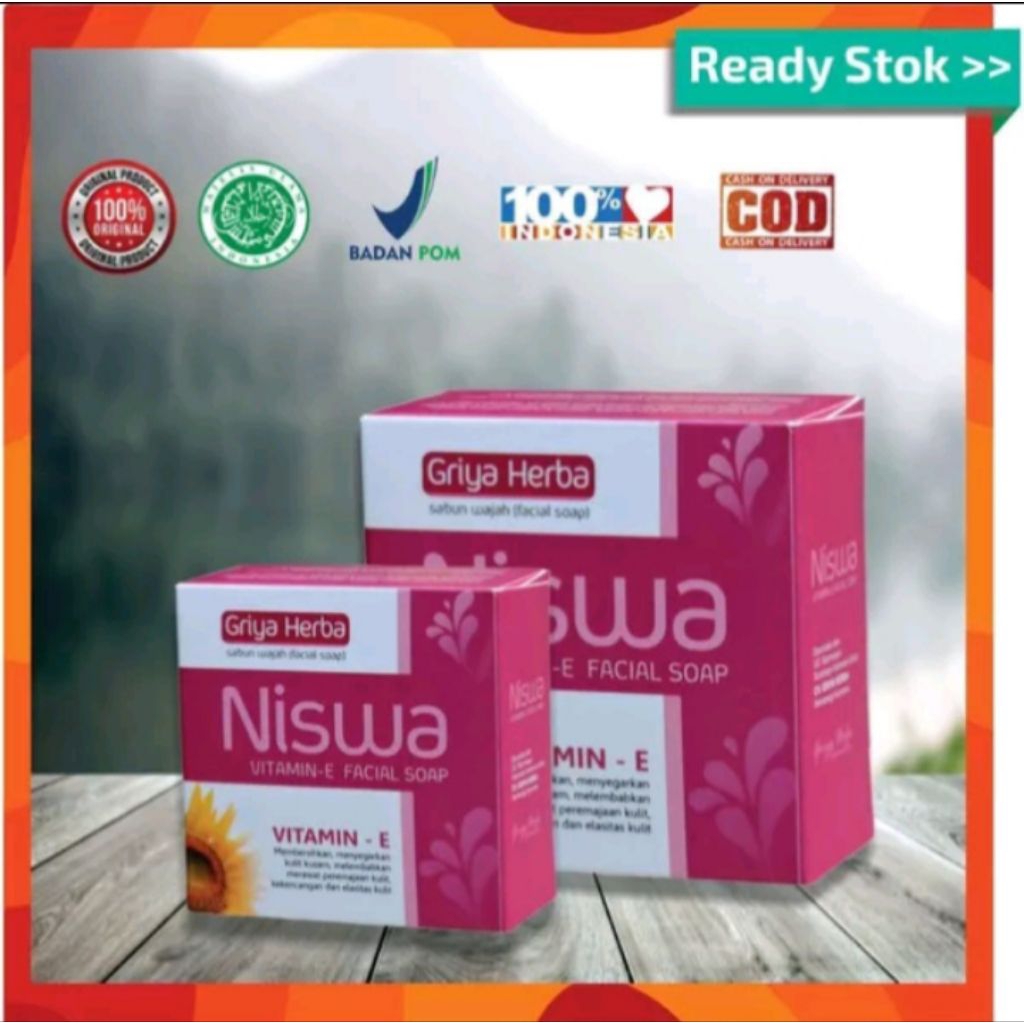 Sabun Wajah Niswa vitamin E. Mengatasi kulit kering. Melembabkan. Anti penuaan. Menutrisi kulit.