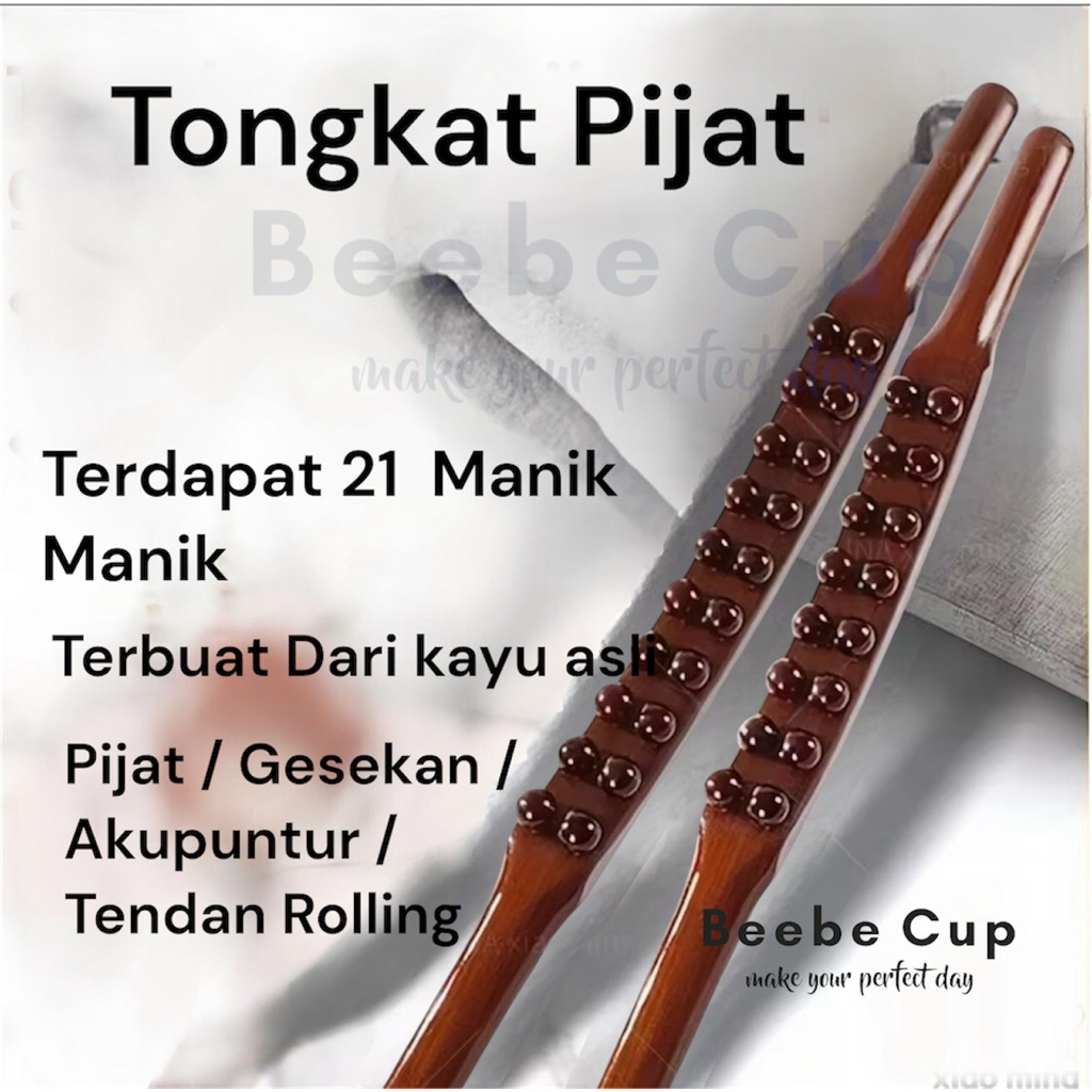 Alat Pijat Kayu Tongkat gua sha 21 Manik-Manik Bahan alat pijat punggung Kayu Karbonisasi Untuk bagi
