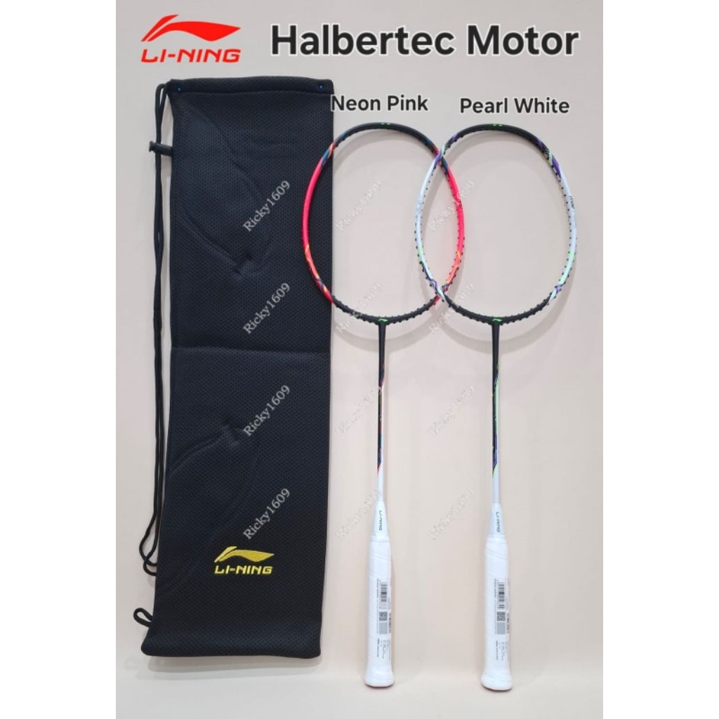 RAKET BADMINTON LINING HALBERTEC MOTOR (NEON PINK  - PEARL WHITE) SONIC BOOM SYSTEM - ORIGINAL LININ