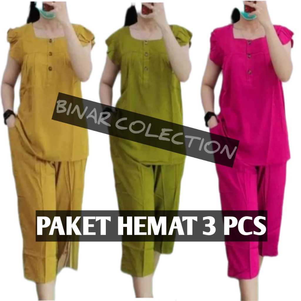 PAKET HEMAT 3PCS Setelan Bangkok Wanita Set Rayon Premium Busui 7/8 Polos Setelan Rayon Wanita Sexy