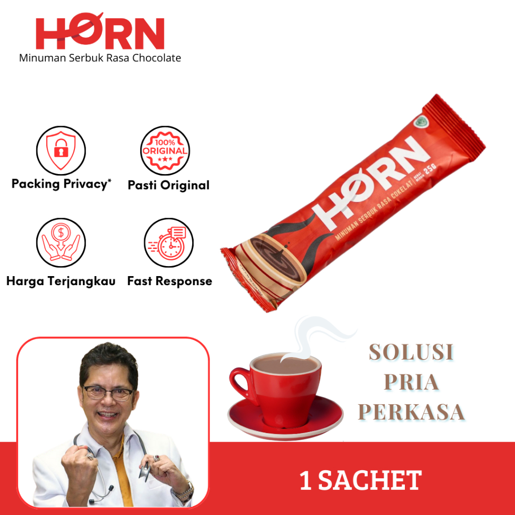 Suplemen Serbuk Stamina Pria Rasa Coklat HORN by Dr. Boyke ( 1 Sachet)