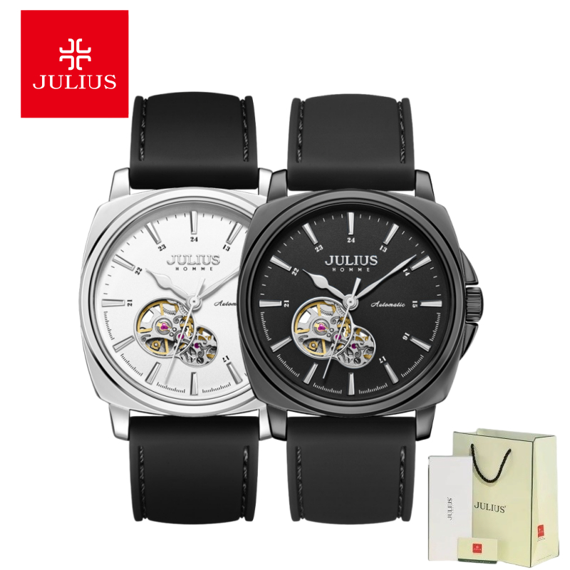 Jam Tangan Mekanik Pria Tahan Air JULIUS Baru, Mesin Jepang JAH-152, Tali Silikon, Jam Tangan Pria T