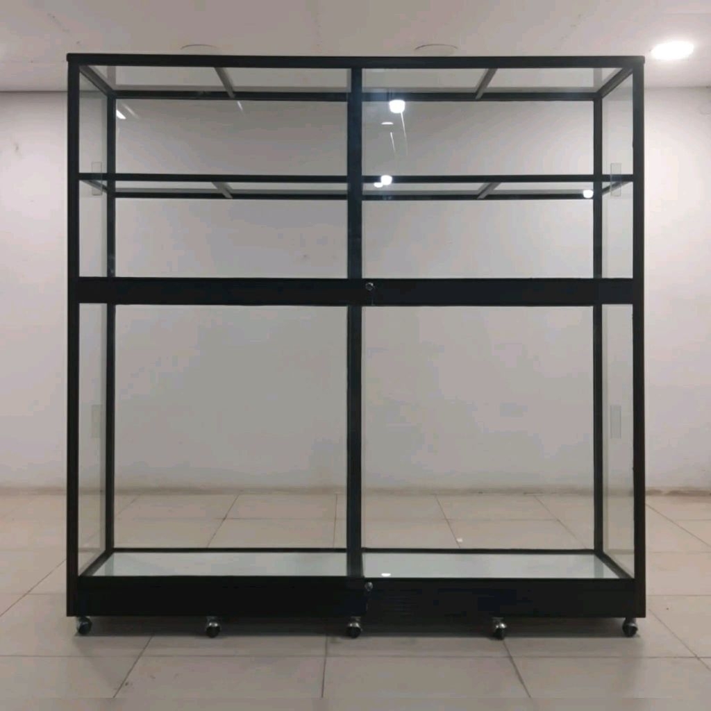 TC ALUMINIUM LE781 200X50X200 S B LEMARI PREMIUM RAK ALUMINIUM TEBAL 3 SUSUN FULL KACA 5 MM BENING S