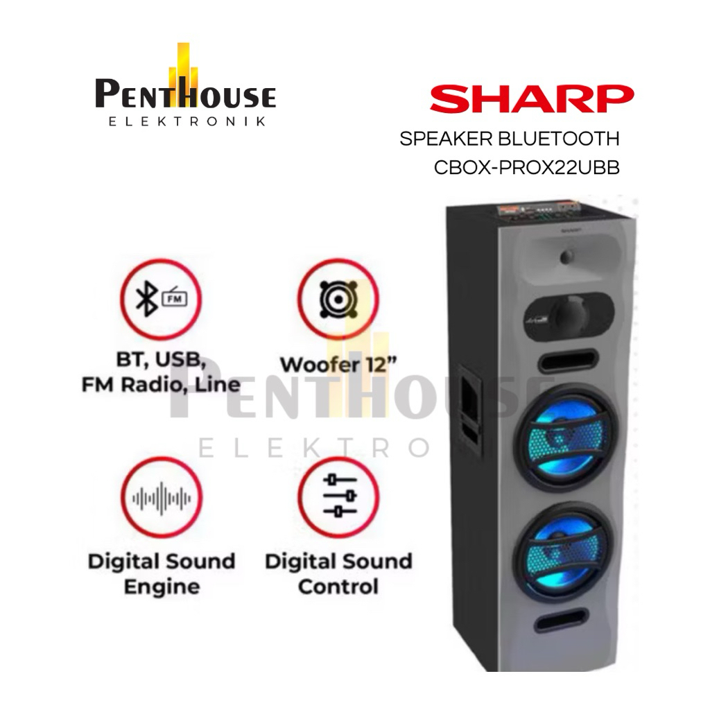 Sharp Active Speaker Bluetooth CBOX-PROX22UBB PRO X Series / 3 Way Speaker CBOXPROX22UBB