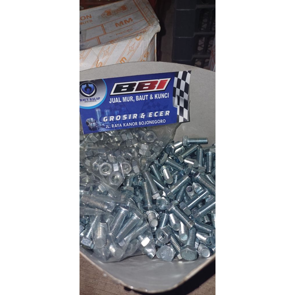 baut mur 7x20 baut 11panjang 2cm isi 50pcs