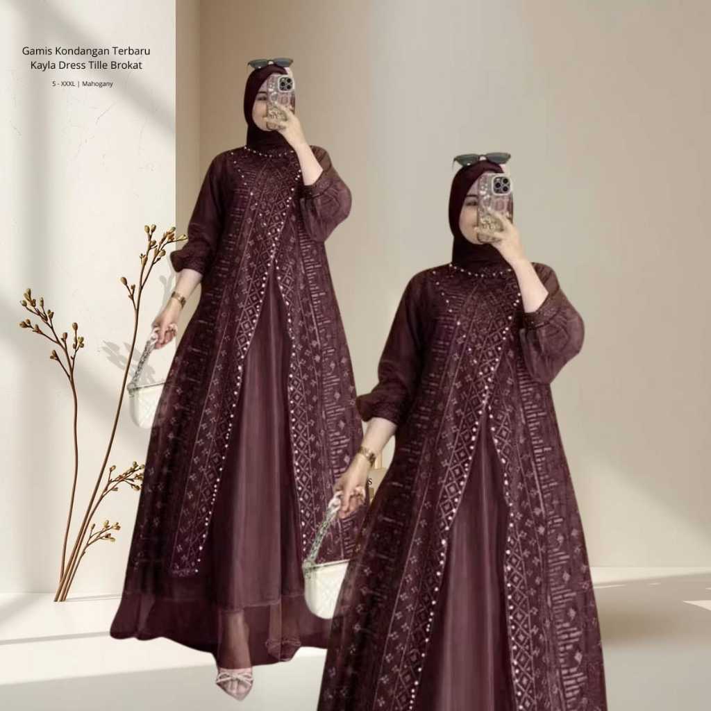 Gamis Kondangan Mewah 2025 DELINA Dress Tille Mix Brukat Full Furing Aplikasi Payet Mutiara Gamis Br