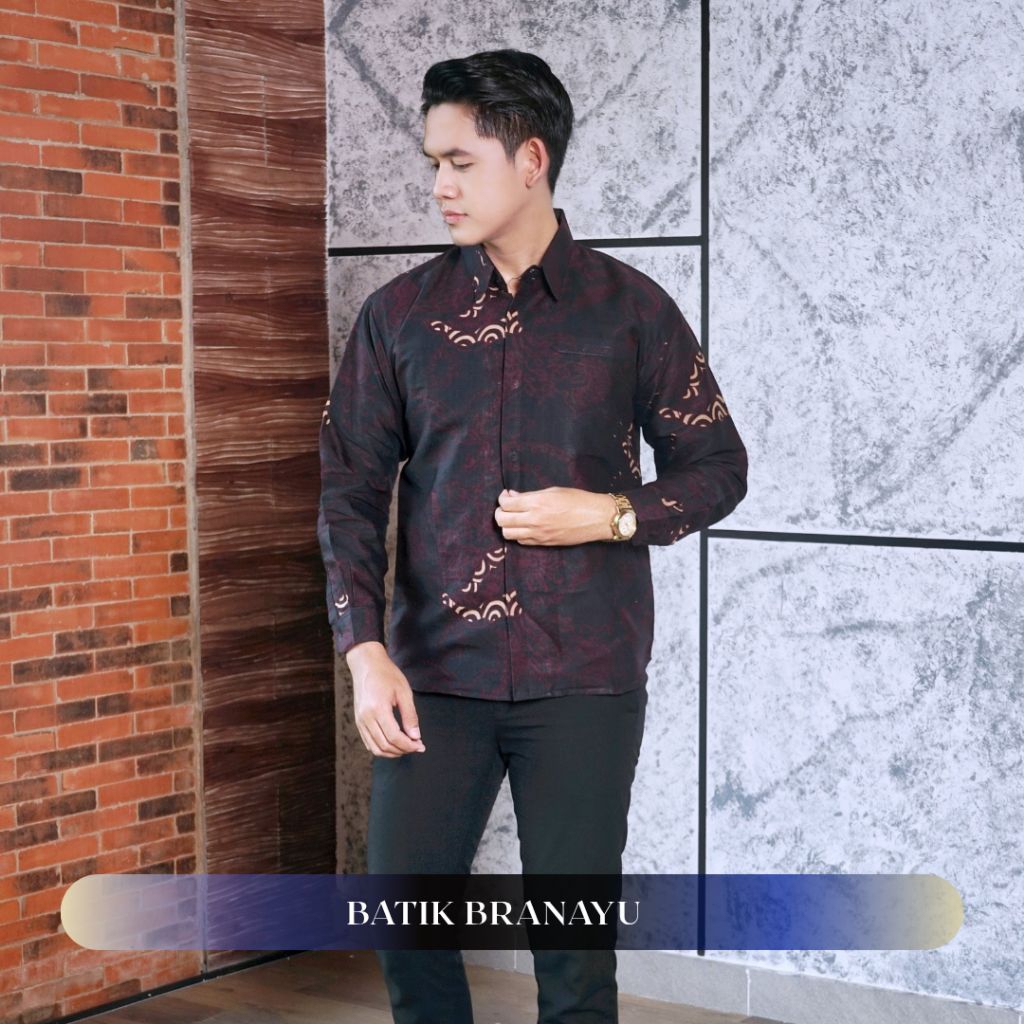 BATIK PRIA Motif Cakar Slim Fit Lengan Panjang batik Modern Slimfit Lengan PANJANG Hitam M L XL XXL 