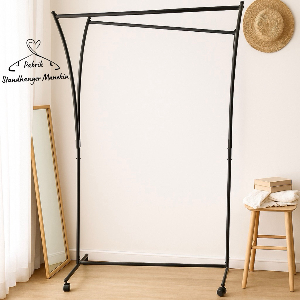 StandHanger 2 Sisi Gantungan miring aesthetic // Display Hitam // Display Baju Mewah Muat Banyak // 
